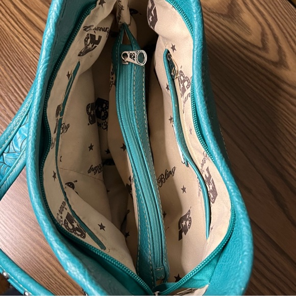 American Bling Turquoise Embossed Handbag - Picture 8 of 16